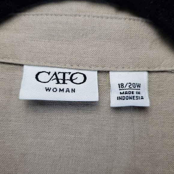 Cato Jacket Womens 18W/20W Tan 3/4 Sleeve Linen Blend Pleated Button Front - Picture 2 of 9